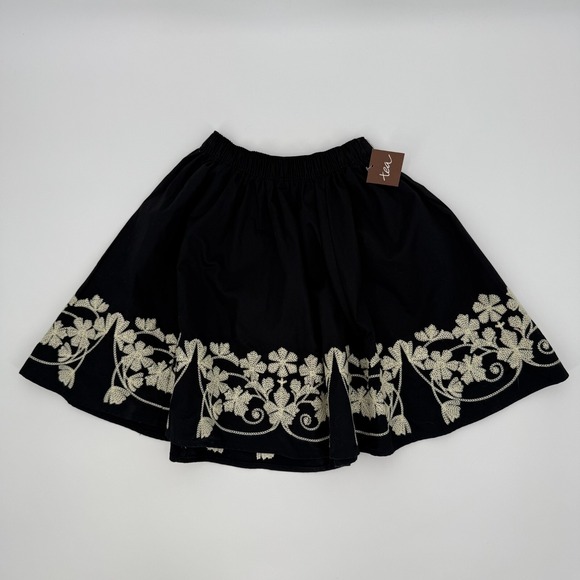 Tea Girls Black Embroidered 100% Cotton Skirt Size 5 Pull-On Summer Boho - Picture 1 of 9